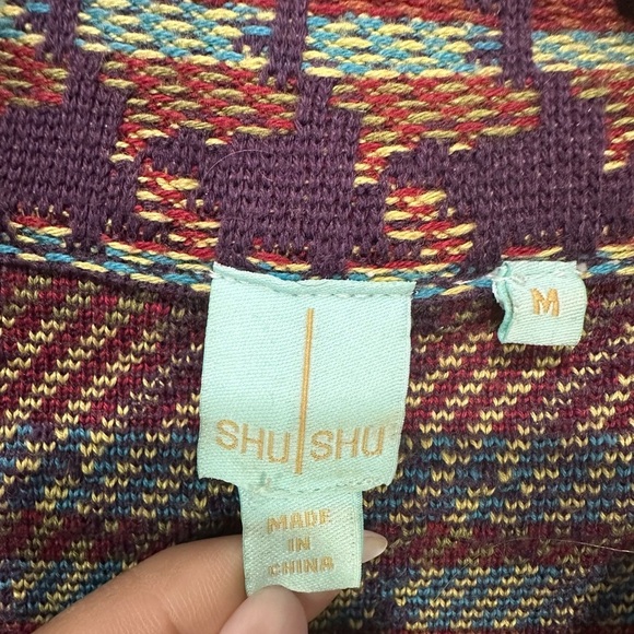 Shu-Shu Women's Multicolored Button Tie Waist Western Knit Jacket - Picture 6 of 12